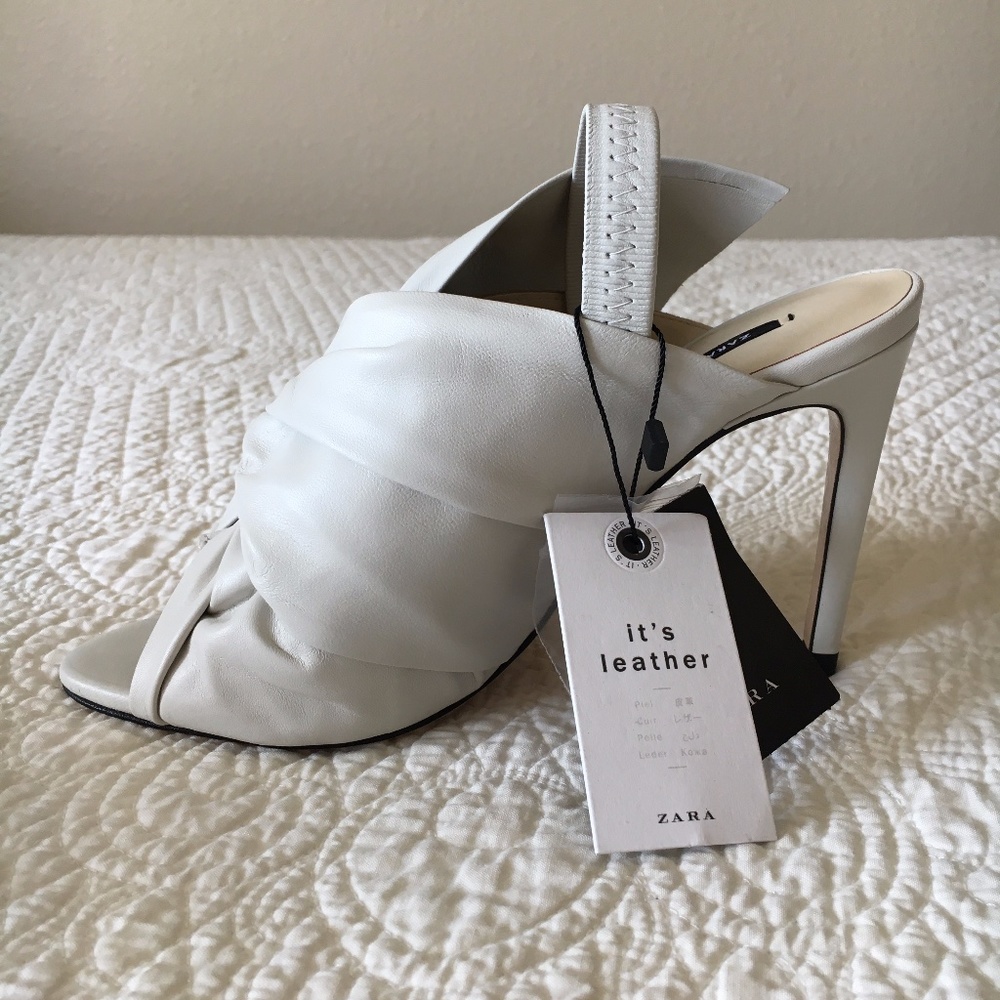 Zara Leather Sandals Heels Shoes with Bow Womens 6.5 - Picture 14 of 16